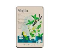 Poster de recette de Mojito rétro en métal - Décoration murale - 20 x 30 cm