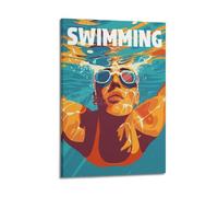 Poster de sport vintage - Portrait de natation sous-marine. jpg - Art mural moderne sur toile - Décoration esthétique - 30 x 45 cm - Style cadre