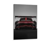 Poster de voiture de course 911 GT3 R - Impression sur toile noire - Motif voiture de sport allemande - 50 x 75 cm