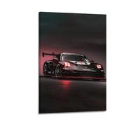 Poster de voiture de course 911 GT3-R - Impression sur toile noire - Motif voiture de sport allemande - 50 x 75 cm