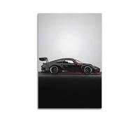 Poster de voiture de course allemande 911 GT3-R - Impression sur toile noire - Motif voiture de sport allemande - 50 x 75 cm