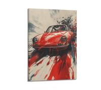 Poster de voiture de sport classique rouge 911 901 - Œuvre d'art vintage originale - Peinture sur toile - Art moderne - 60 x 90 cm