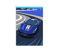 Poster de voiture de sport pour Ferrari 488 Pista Art Racing Car Supercar Poster décoratif sur toile Décoration murale moderne pour chambre à coucher 30 x 45 cm