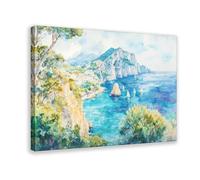 Poster de voyage aquarelle Capri sur toile pour salon, chambre à coucher (30 x 45 cm)