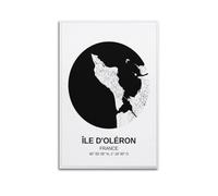 Poster de voyage avec ligne circulaire de l'île d'Oléron - Art mural moderne sur toile - Décoration esthétique - 60 x 90 cm - Style sans cadre
