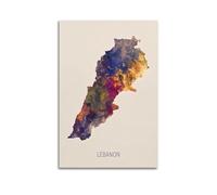 Poster de voyage, carte aquarelle du Liban #3 - Impression sur toile - Décoration murale moderne pour chambre à coucher - 30 x 45 cm