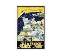 Poster de voyage français vintage avec impression sur toile de bateau de croisière historique - Décoration de chambre à coucher, bureau, chambre, cadeau - 50,8 x 76,2 cm (L x l)