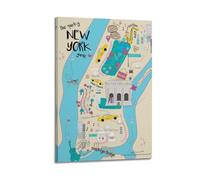 Poster de voyage New York insolite, carte guide, poster moderne, art mural sur toile, décoration esthétique, peinture, 60 x 90 cm, style cadre