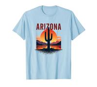 Poster de Voyage rétro Arizona Desert Sunset Cactus T-Shirt, Homme, Bleu Céleste, L