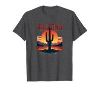 Poster de Voyage rétro Arizona Desert Sunset Cactus T-Shirt, Homme, Chiné Foncé, XXL