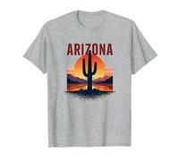 Poster de Voyage rétro Arizona Desert Sunset Cactus T-Shirt, Homme, Gris Chiné, XL