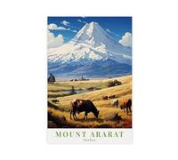 Poster de voyage rétro du Mont Ararat sur toile - Décoration de chambre à coucher, bureau, chambre, cadeau - 20 x 30 cm