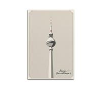 Poster de voyage rétro sur toile représentant la tour de télévision de Berlin - Poster décoratif sur toile moderne pour chambre à coucher (50 x 75 cm)