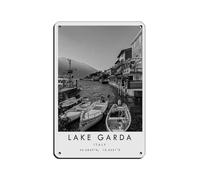 Poster de voyage sur le lac de Garde (2) - Affiche rétro en métal chic - Peinture en fer - Pour bar, personnes, grotte, café, garage, famille - Décoration murale - 20 x 30 cm