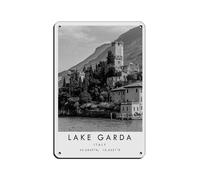 Poster de voyage sur le lac de Garde, Italie, affiche rétro en métal chic, art rétro, peinture en fer, bar, personnes, grotte, café, garage, décoration murale, 20 x 30 cm