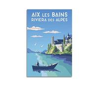 Poster de voyage vintage AIX LES BAINS RIVIERA DES ALPES - Peinture sur toile décorative pour chambre à coucher - 30 x 45 cm