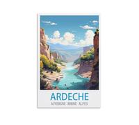 Poster de voyage vintage Ardeche Auvergne Rhône Alpes 20 x 30 cm Impression sur toile Décoration murale moderne pour chambre à coucher