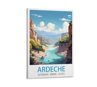Poster de voyage vintage Ardeche Auvergne Rhône Alpes 20 x 30 cm Impression sur toile Décoration murale moderne pour chambre à coucher