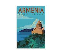 Poster de voyage vintage Arménie sur le lac Sevan - 30 x 45 cm - Décoration murale moderne pour chambre à coucher