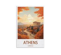 Poster de voyage vintage Athènes Grèce - 20 x 30 cm - Décoration murale pour salon