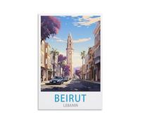 Poster de voyage vintage Beyrouth Liban - 20 x 30 cm - Impression sur toile - Décoration murale moderne pour chambre à coucher