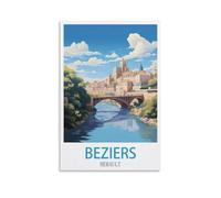 Poster de voyage vintage Beziers Herault 30 x 45 cm - Impression sur toile - Décoration murale moderne pour chambre à coucher