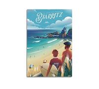 Poster de voyage vintage BIARRITZ COTE DES BASQUES - Peinture murale décorative sur toile - Décoration de chambre à coucher familiale (30 x 45 cm)