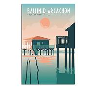 Poster de voyage vintage Bordeaux - Bassin d'Arcachon - Impression sur toile pour bureau, chambre à coucher - Décoration murale - Poster de décoration murale sans cadre (20 x 30 cm)