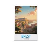 Poster de voyage vintage Brest Finistere sur toile - Décoration murale moderne pour chambre à coucher - 30 x 45 cm