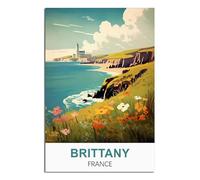 Poster de voyage vintage Bretagne France - 30 x 45 cm - Impression sur toile - Décoration murale moderne pour chambre à coucher