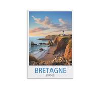 Poster de voyage vintage Bretagne France - 40 x 60 cm - Impression sur toile - Décoration murale moderne pour chambre à coucher