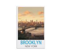 Poster de voyage vintage Brooklyn New York - 30 x 45 cm - Impression sur toile - Décoration murale moderne pour chambre à coucher