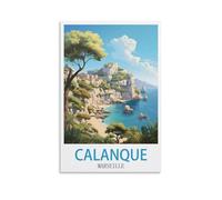 Poster de voyage vintage Calanque Marseille - 30 x 45 cm - Impression sur toile - Décoration murale moderne pour chambre à coucher
