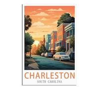 Poster de voyage vintage Charleston en Caroline du Sud - 20 x 30 cm - Impression sur toile - Décoration murale moderne pour chambre à coucher