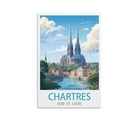 Poster de voyage vintage Chartres Eure et Loire - 30 x 45 cm - Impression sur toile - Décoration murale moderne pour chambre à coucher