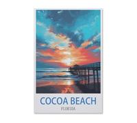 Poster de Voyage Vintage Cocoa Beach Floride，Puzzle 1000 Pièces, Puzzles en Papier, Jouets Éducatifs pour Enfants Adultes Cadeau d'anniversaire（50x70cm）-E27