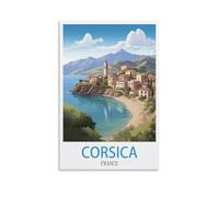 Poster de voyage vintage Corse France - 30 x 45 cm - Impression sur toile - Décoration murale moderne pour chambre à coucher