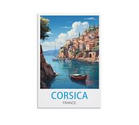 Poster de voyage vintage Corse France 40 x 60 cm Décoration murale pour salon, chambre à coucher, dortoir, maison, bureau