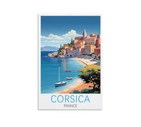 Poster de voyage vintage Corse France - Impression sur toile pour salon, chambre à coucher, dortoir, maison, bureau - 30 x 45 cm