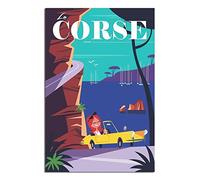 Poster de voyage vintage Corse Island Coast France - Décoration murale - 50 x 75 cm