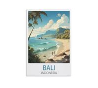 Poster de voyage vintage de Bali Indonésie sur toile pour maison, salle de bain, chambre à coucher, bureau, salon (30 x 45 cm)