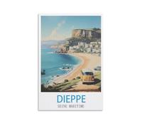 Poster de voyage vintage de Dieppe, Seine Maritime, 20 x 30 cm - Impression sur toile - Décoration murale moderne pour chambre à coucher