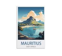 Poster de voyage vintage de l'île Maurice - Afrique de l'Est - 60 x 90 cm - Impression sur toile pour décoration d'intérieur : salon
