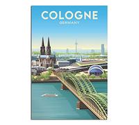 Poster de voyage vintage en Allemagne, Cologne, Cathédrale du Rhin, Cologne, peinture sur toile, art mural, décoration murale pour chambre à coucher, bureau, décoration de fête, cadeaux 20 x 30 cm
