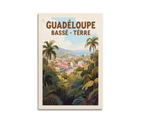 Poster de voyage vintage Guadeloupe Basse - Terre - Décoration murale moderne et esthétique - Cadeau pour lit d'amis - Sans cadre - 20 x 30 cm