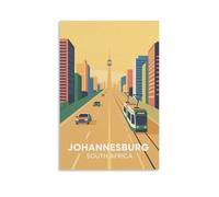 Poster de voyage vintage Johannesburg Afrique du Sud - 30 x 45 cm - Décoration murale sur toile pour salon, chambre à coucher