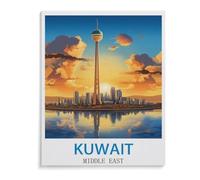 Poster de Voyage Vintage Koweït Moyen-Orient，Adultes Puzzle 1000 Pièces pour Adolescents Adultes Jeux De Casse-tête Amusants Puzzle en Bois（75x50cm）-A13
