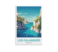 Poster de voyage vintage Les Calanques France 40 x 60 cm Impression sur toile Décoration murale