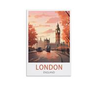 Poster de voyage vintage Londres Angleterre - 30 x 45 cm - Décoration murale pour salon, chambre à coucher, dortoir, maison et bureau
