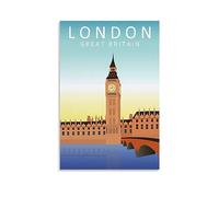 Poster de voyage vintage Londres Grande-Bretagne - 20 x 30 cm - Impression sur toile pour salon, chambre, dortoir, maison, bureau - Décoration murale